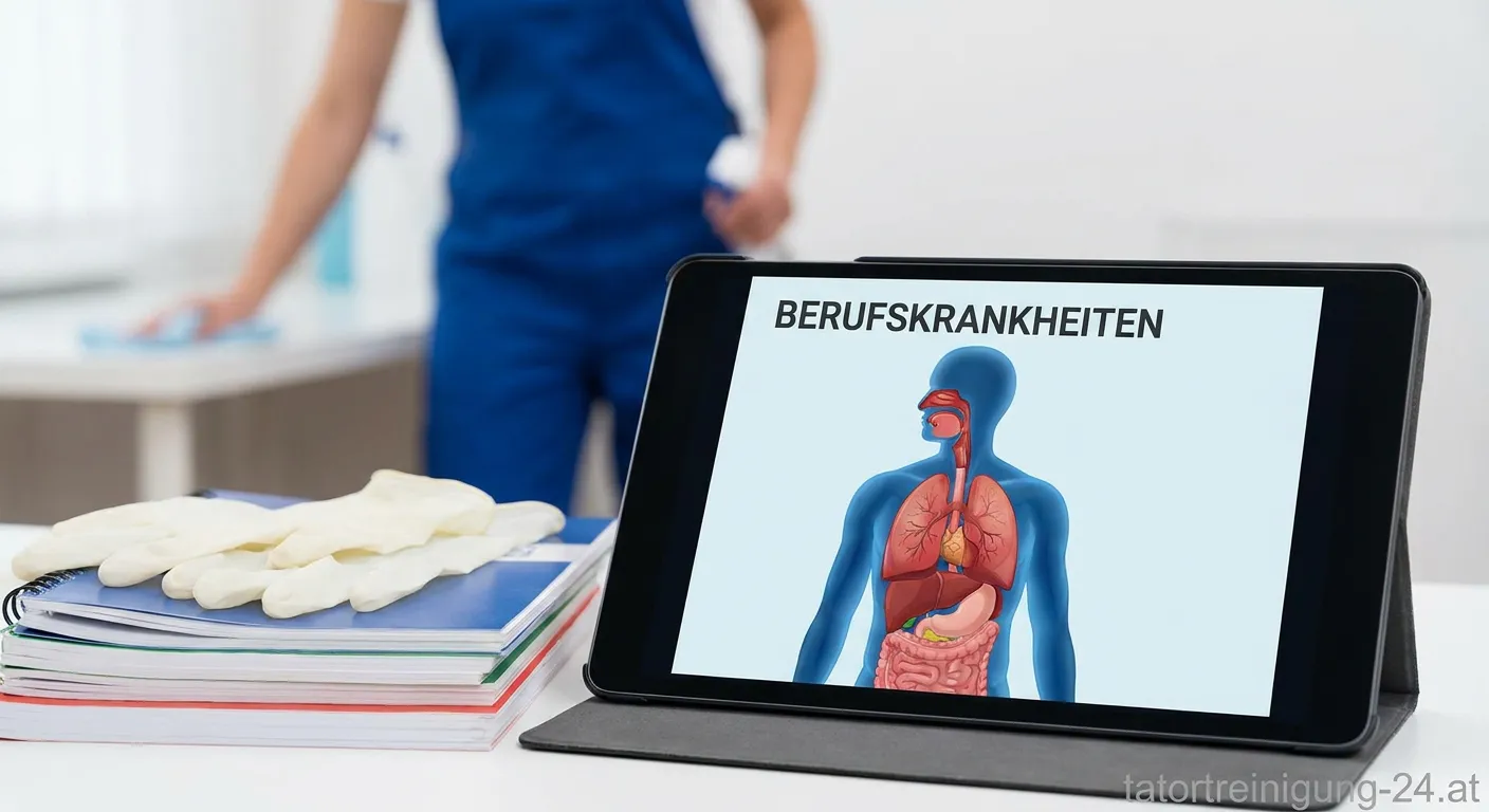 Reinigungskraft mit Schutzausrüstung bei der Arbeit
