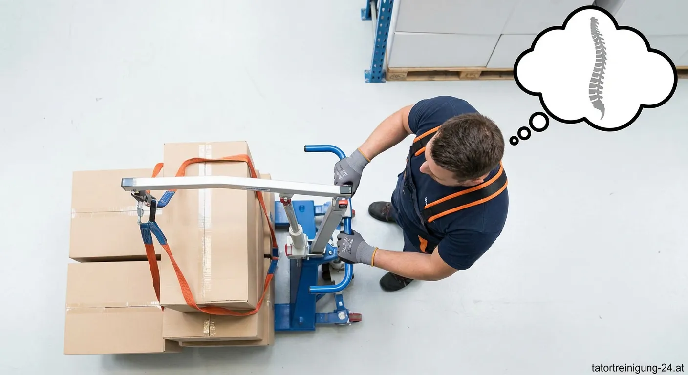 Person demonstriert ergonomische Hebeanwendung zur Vermeidung von Rückenproblemen